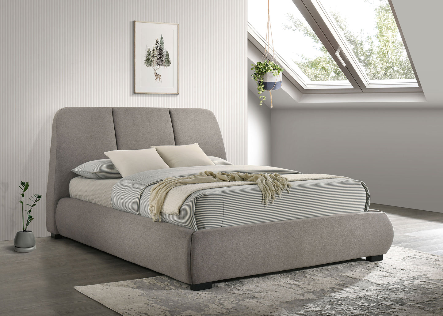 Mokena 46-inch Upholstered Queen Platform Bed Taupe