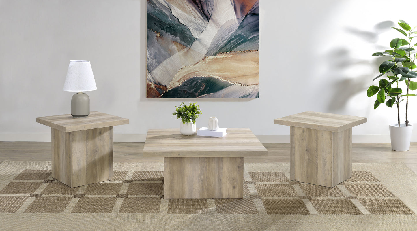 Devar 3-piece Square Coffee End Table Set Distressed Pine