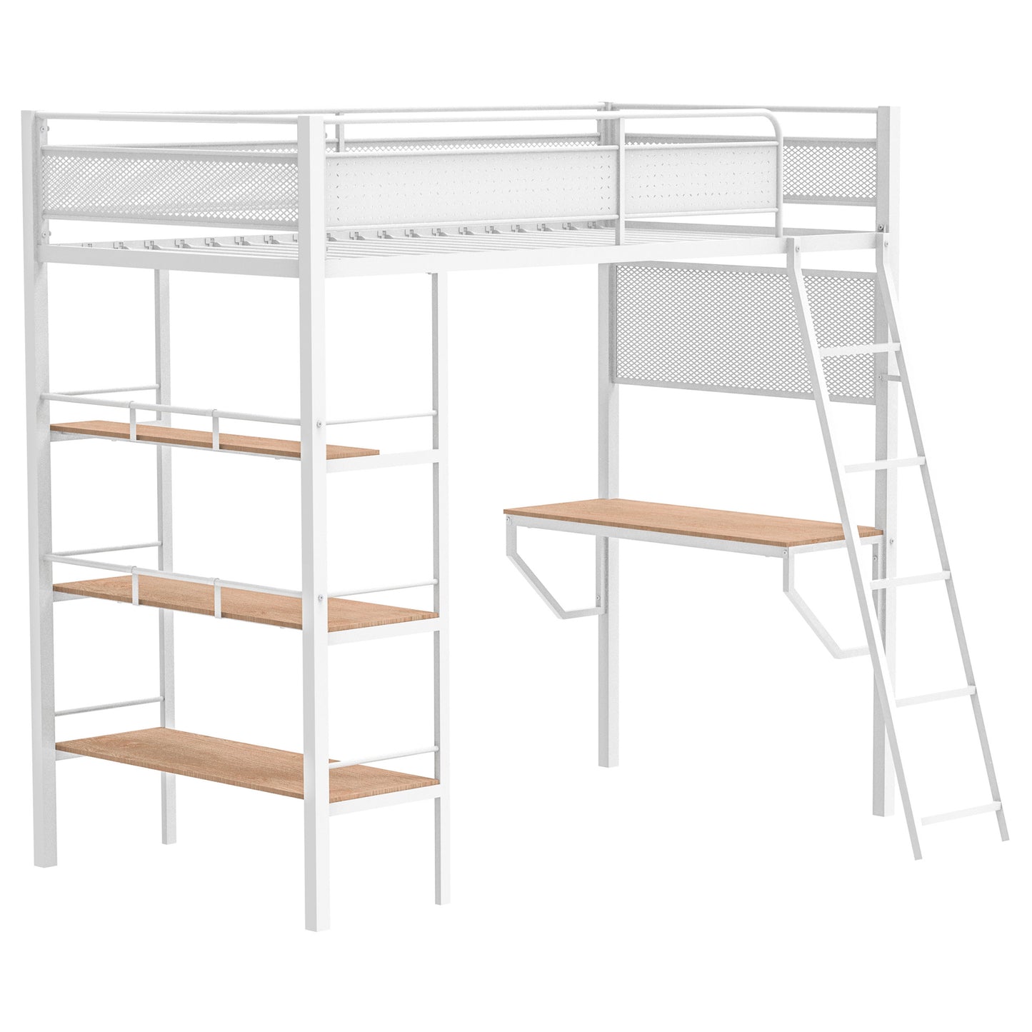 Campus 3-shelf Metal Twin Workstation Loft Bed Matte White