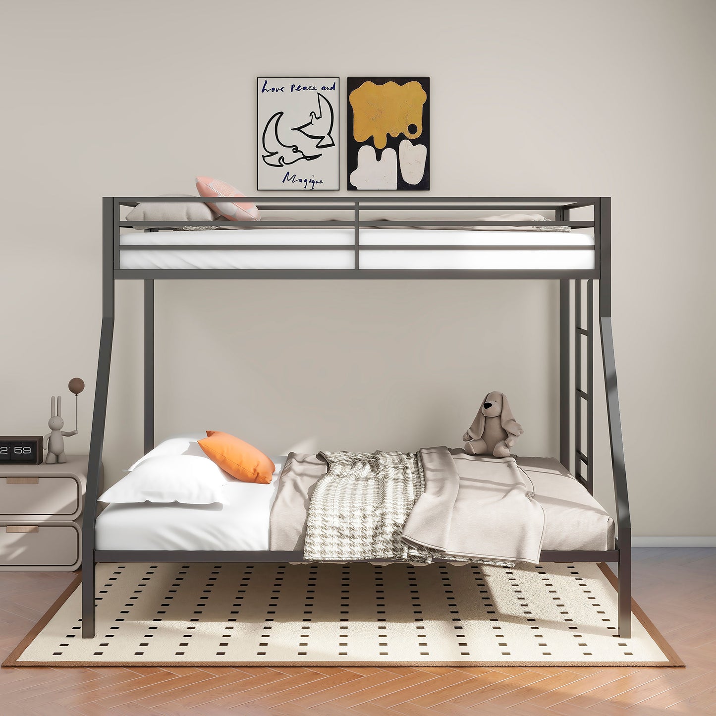 Alevera Metal Twin Over Full Bunk Bed with Ladder Black