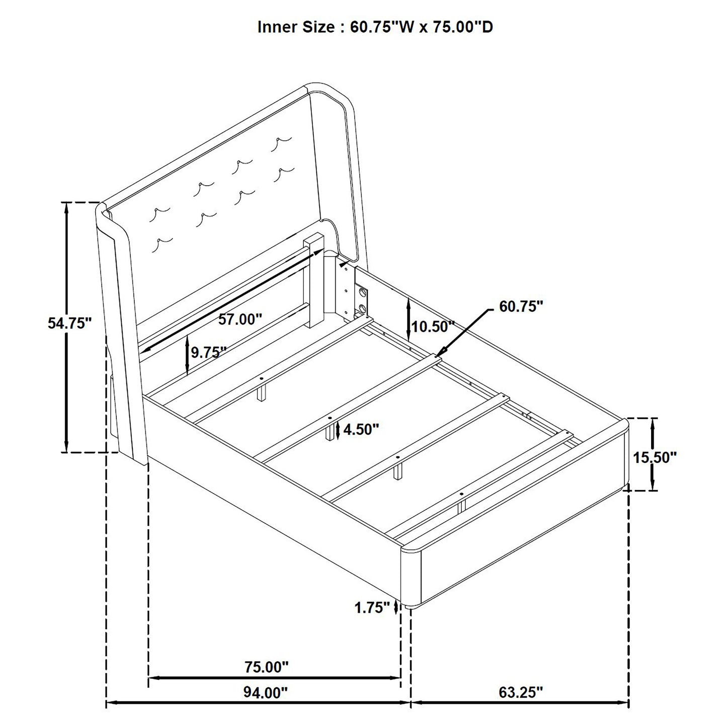 Leandro 55-inch Queen Wingback Bed Burnished Black