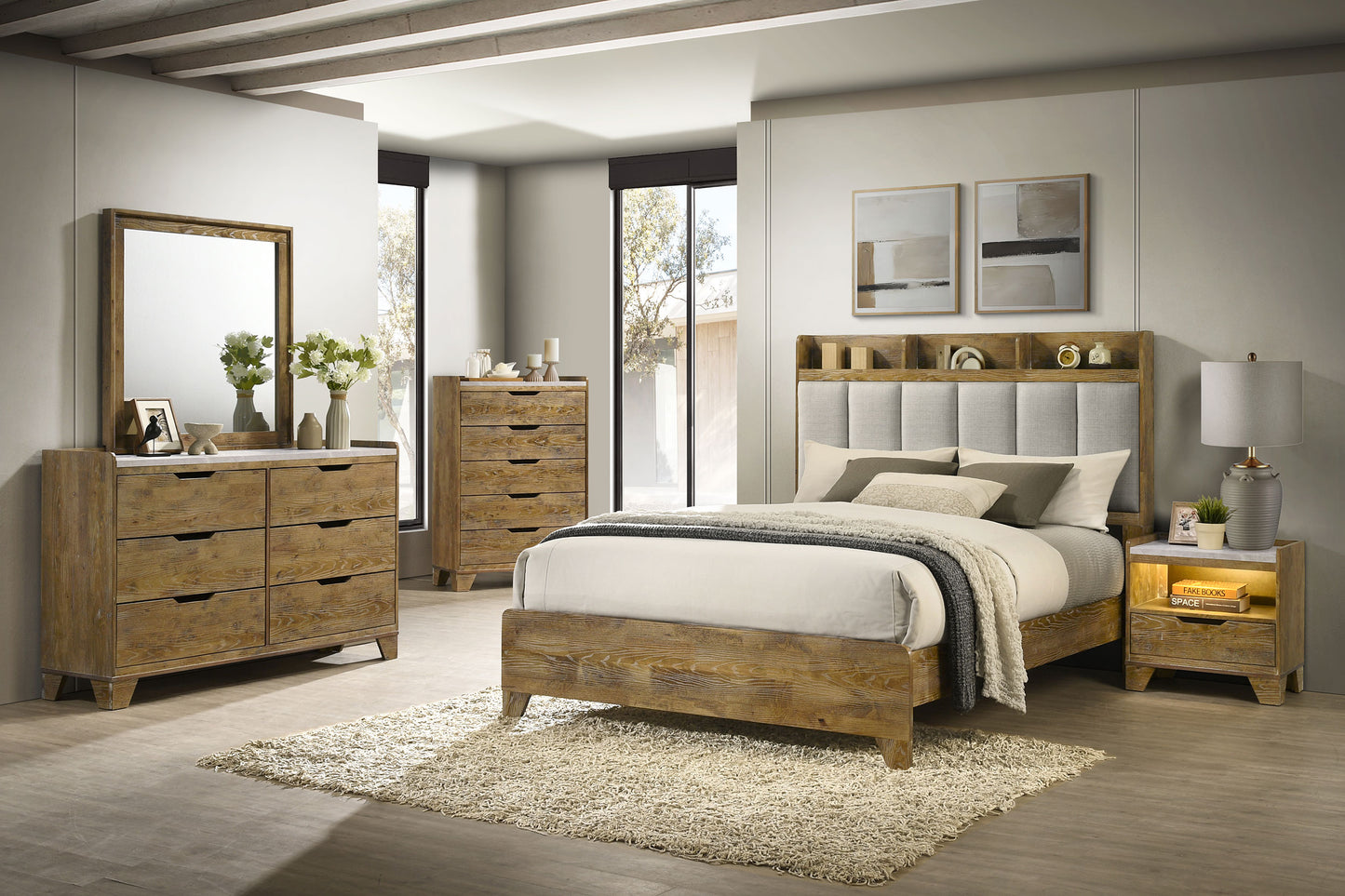 Henderson 6-drawer Bedroom Dresser with Mirror Medium Oak