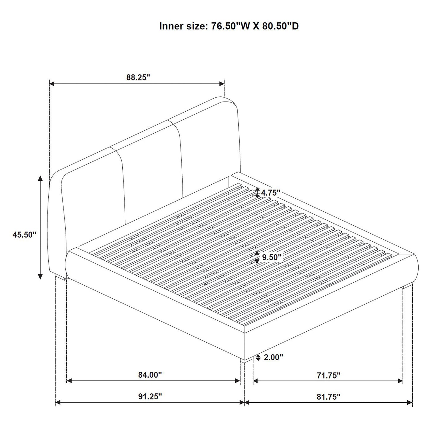Mokena 46-inch Upholstered Eastern King Platform Bed Brown