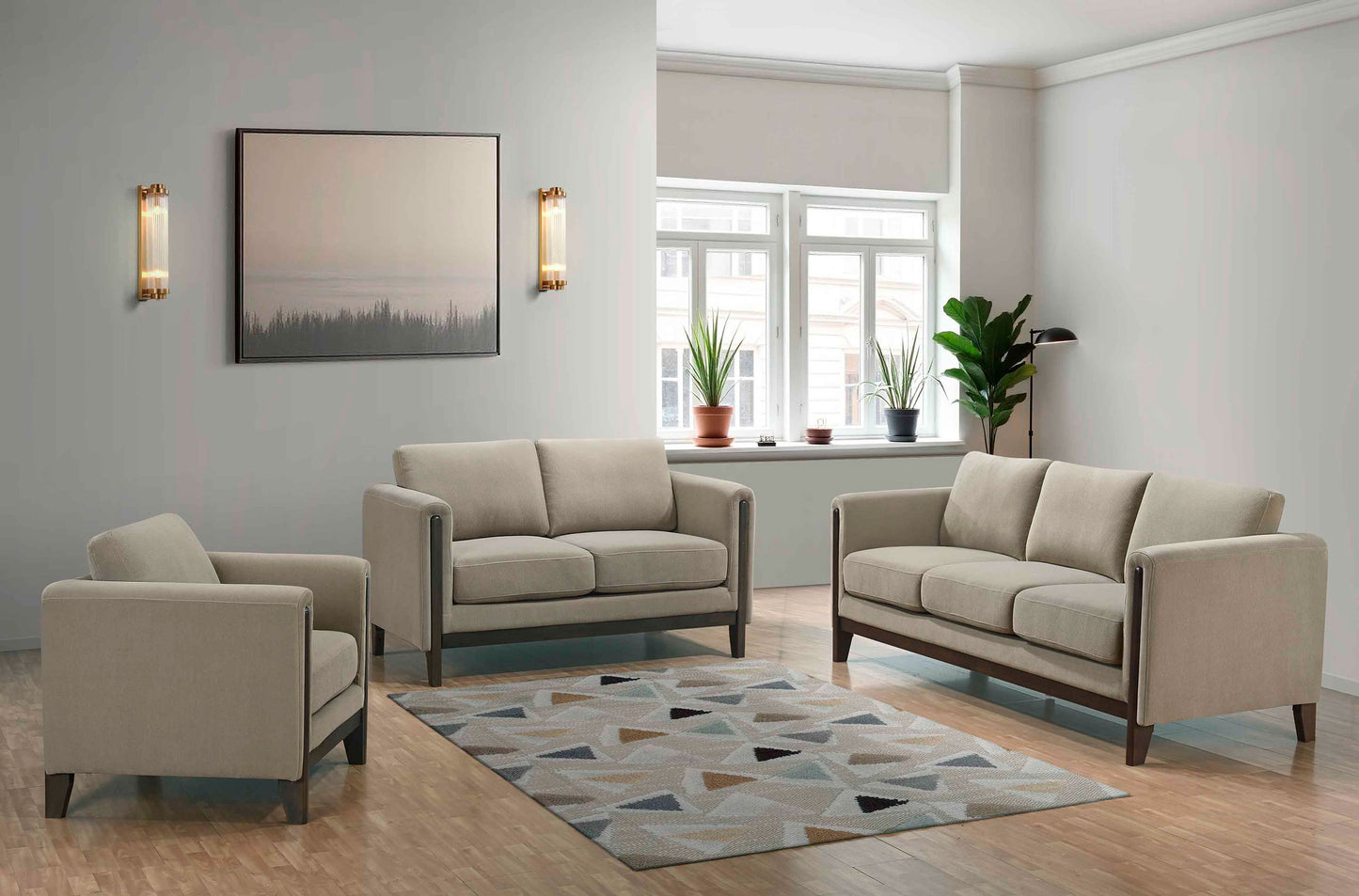 Islington Fabric Upholstered Panel Arm Loveseat Taupe