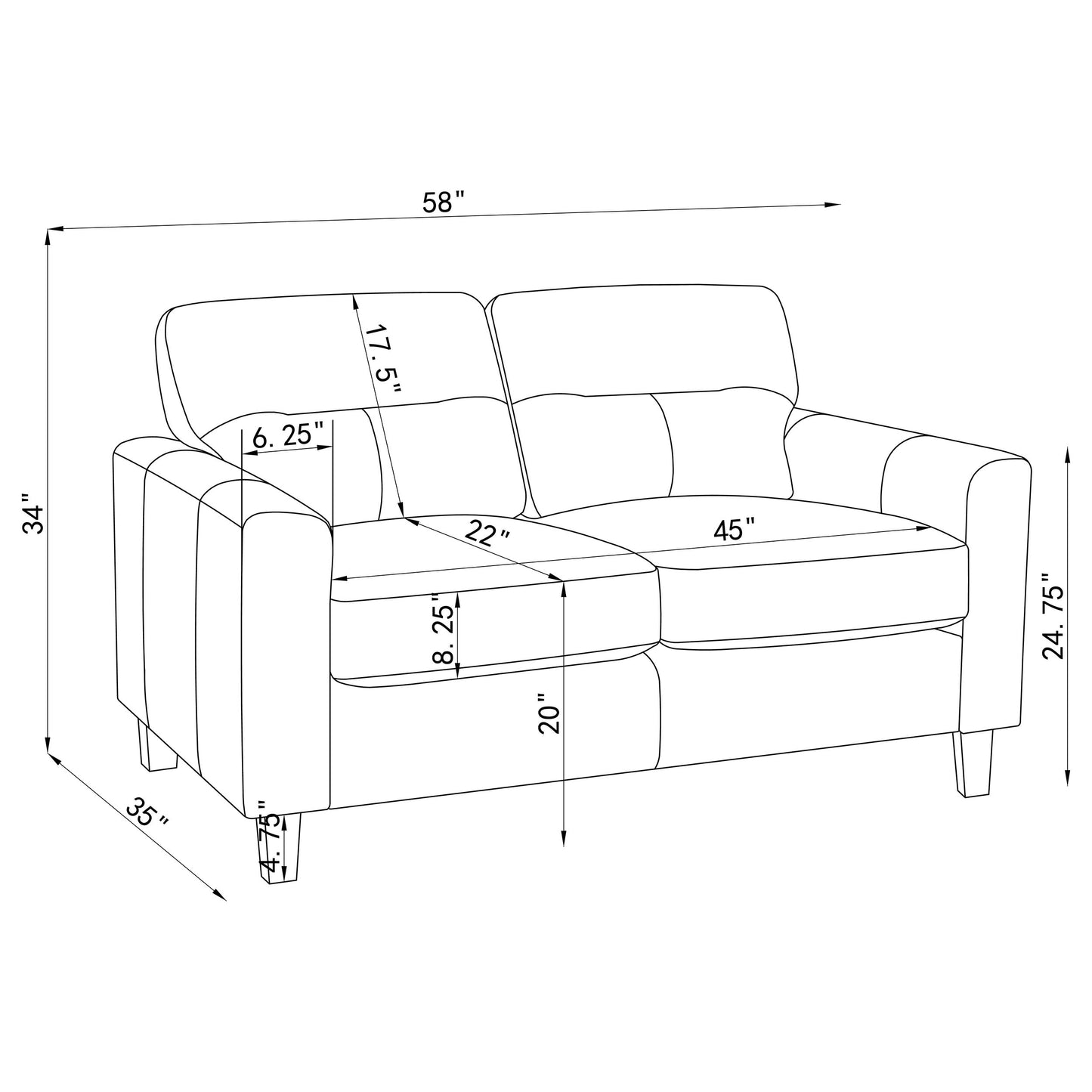 Scotland Faux Leather Upholstered Track Arm Loveseat Black