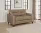 Scotland Faux Leather Upholstered Track Arm Loveseat Brown