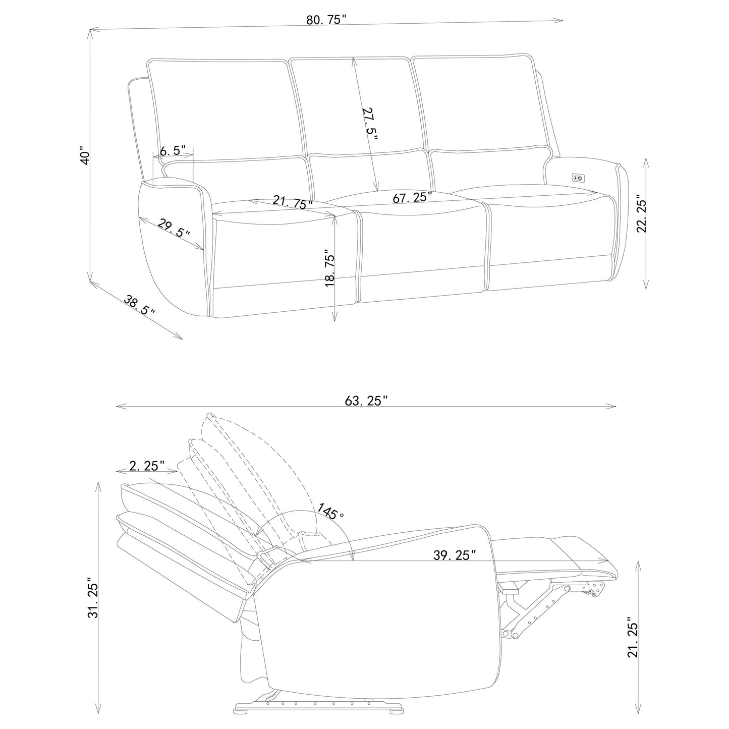 Sylmar Chenille Upholstered Power Reclining Sofa Dove Grey