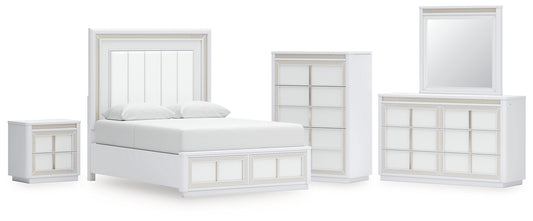 Chalanna Queen Upholstered Storage Bed with Mirrored Dresser, Chest and Nightstand