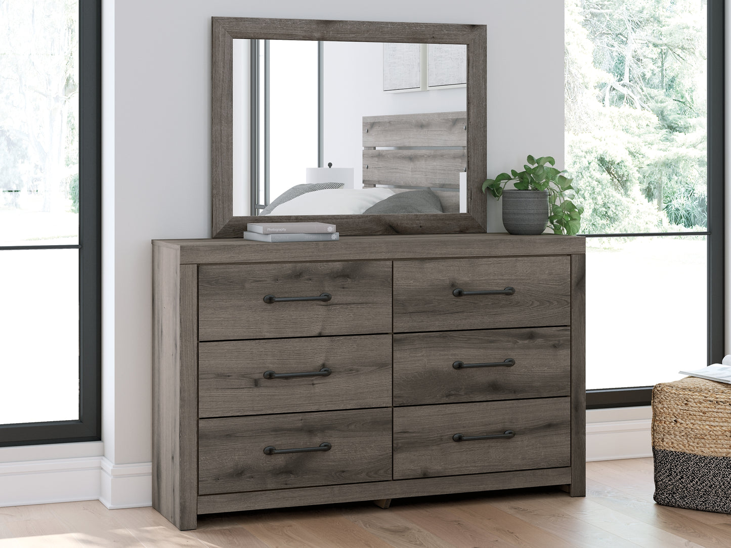 Graystorm Twin Panel Storage Bed with Mirrored Dresser