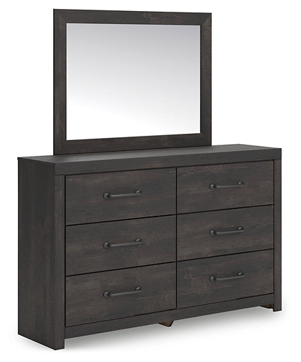 Hollivern Twin Panel Bed with Storage with Mirrored Dresser