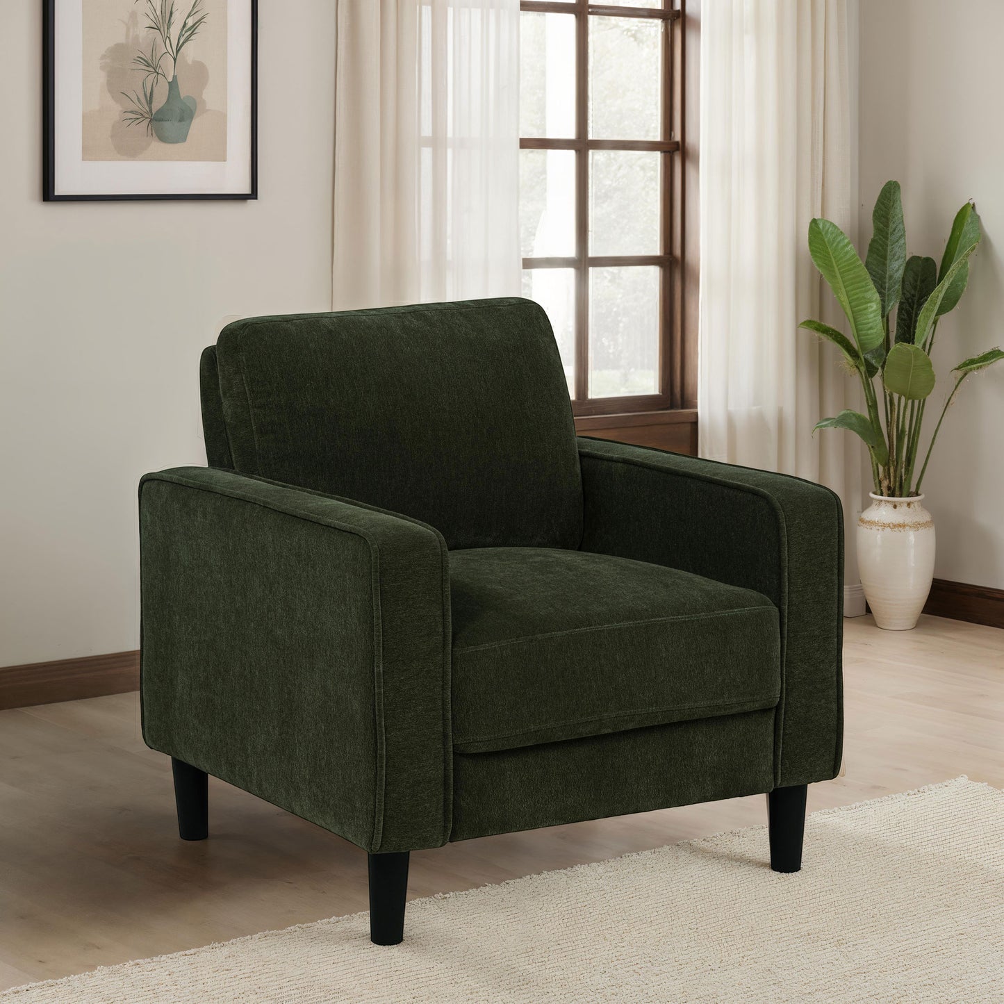 Ruth Fabric Upholstered Track Arm Accent Chair Matcha Green