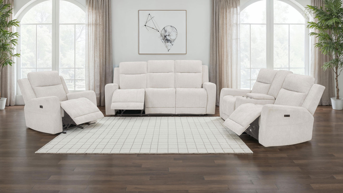 Kennett Chenille Upholstered Power Reclining Loveseat Ivory