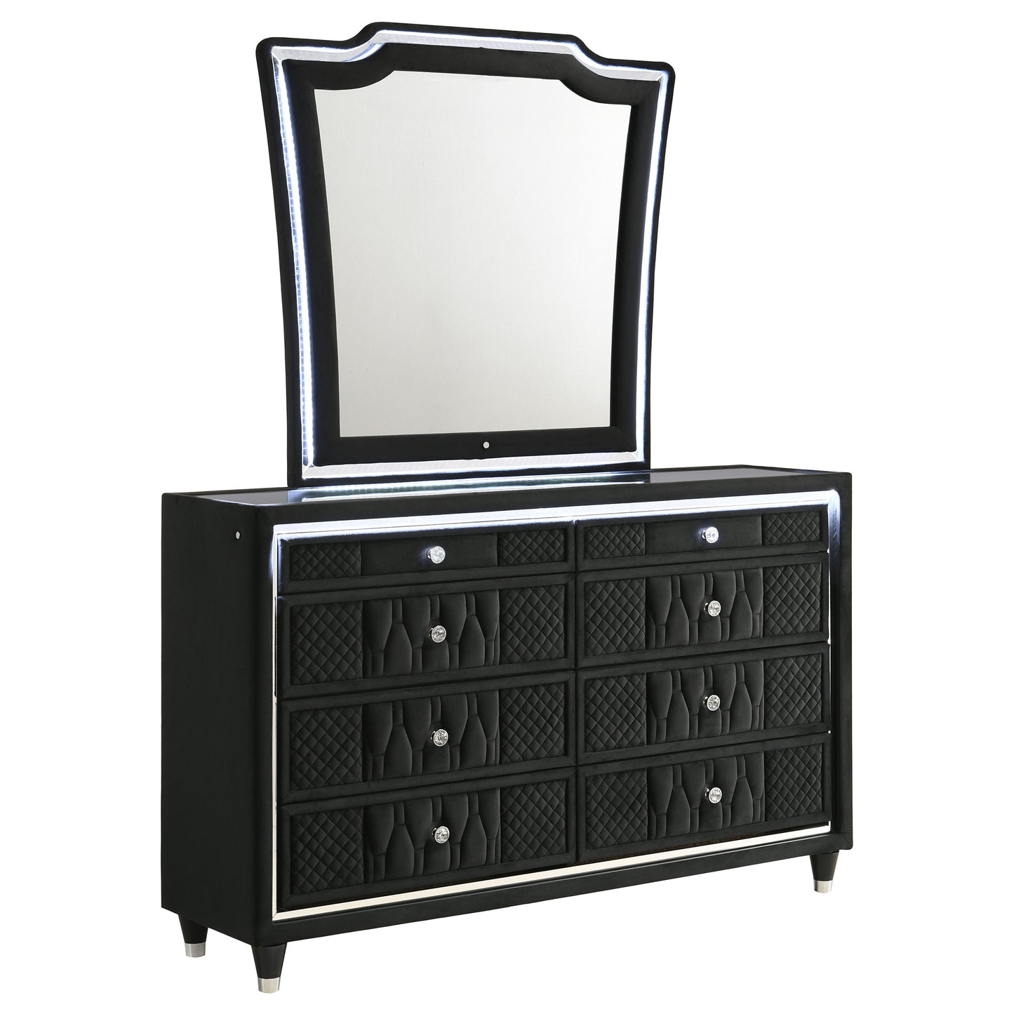 Lorient 8-drawer LED Dresser with Mirror Black