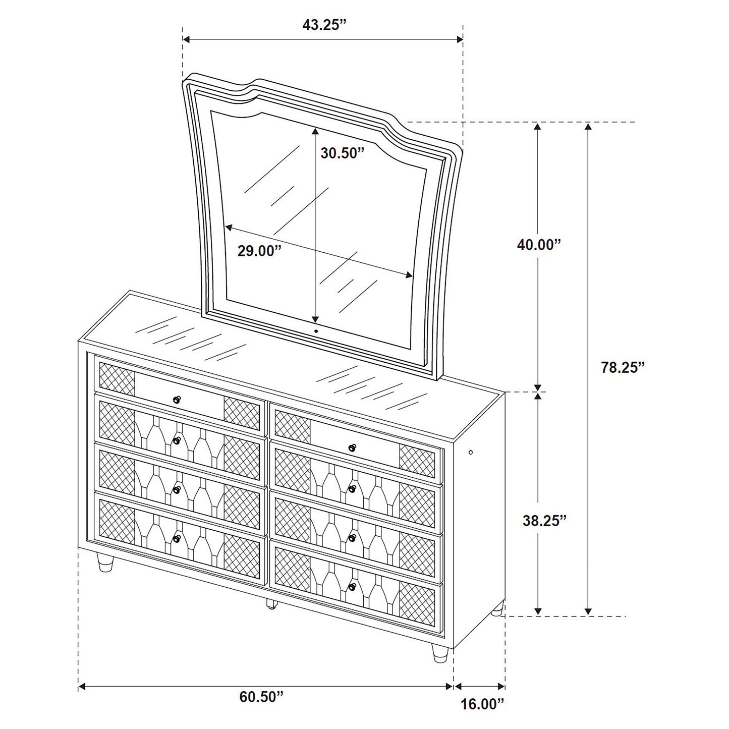 Lorient 8-drawer LED Dresser with Mirror Black