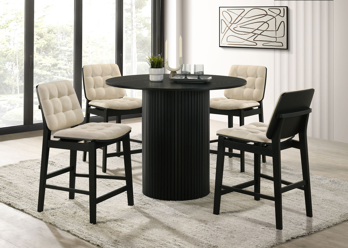 Hamlyn 5-piece Round Wood Counter Height Dining Set Cream and Black