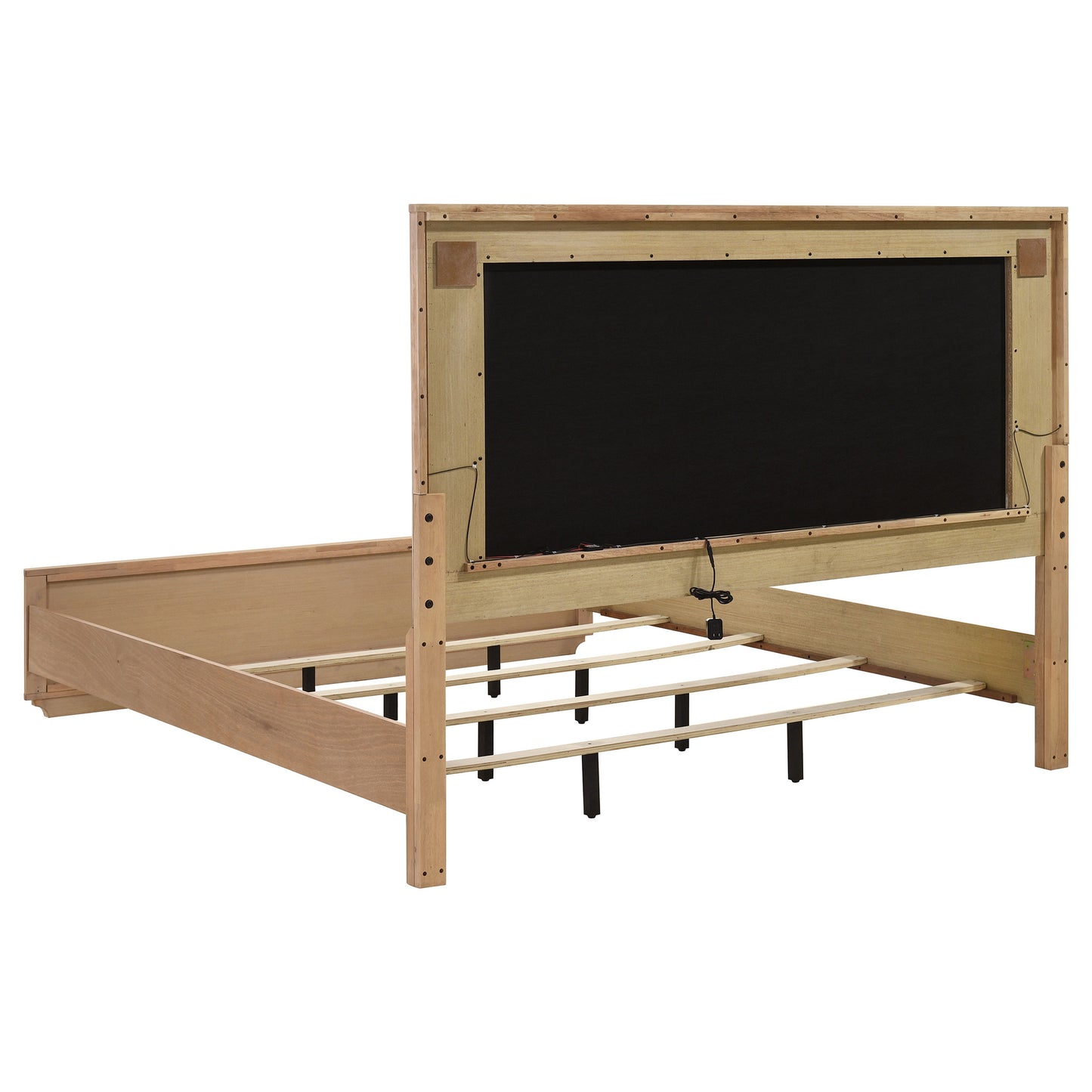 Leanne Eastern King LED Panel Bed Off White and Light Oak