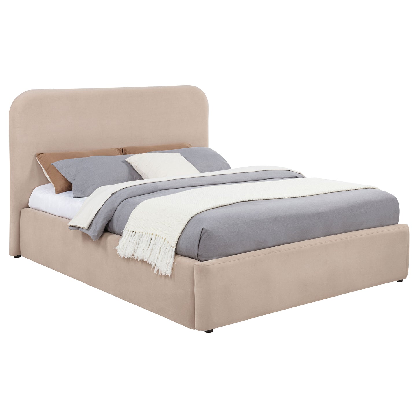 Anders Upholstered Eastern King Storage Lift Platform Bed Beige