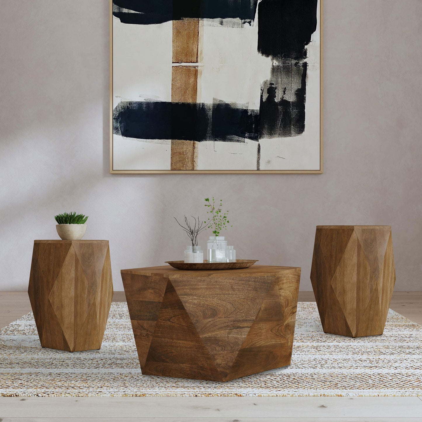 Zalika 3-piece Solid Wood Coffee and End Table Set Natural