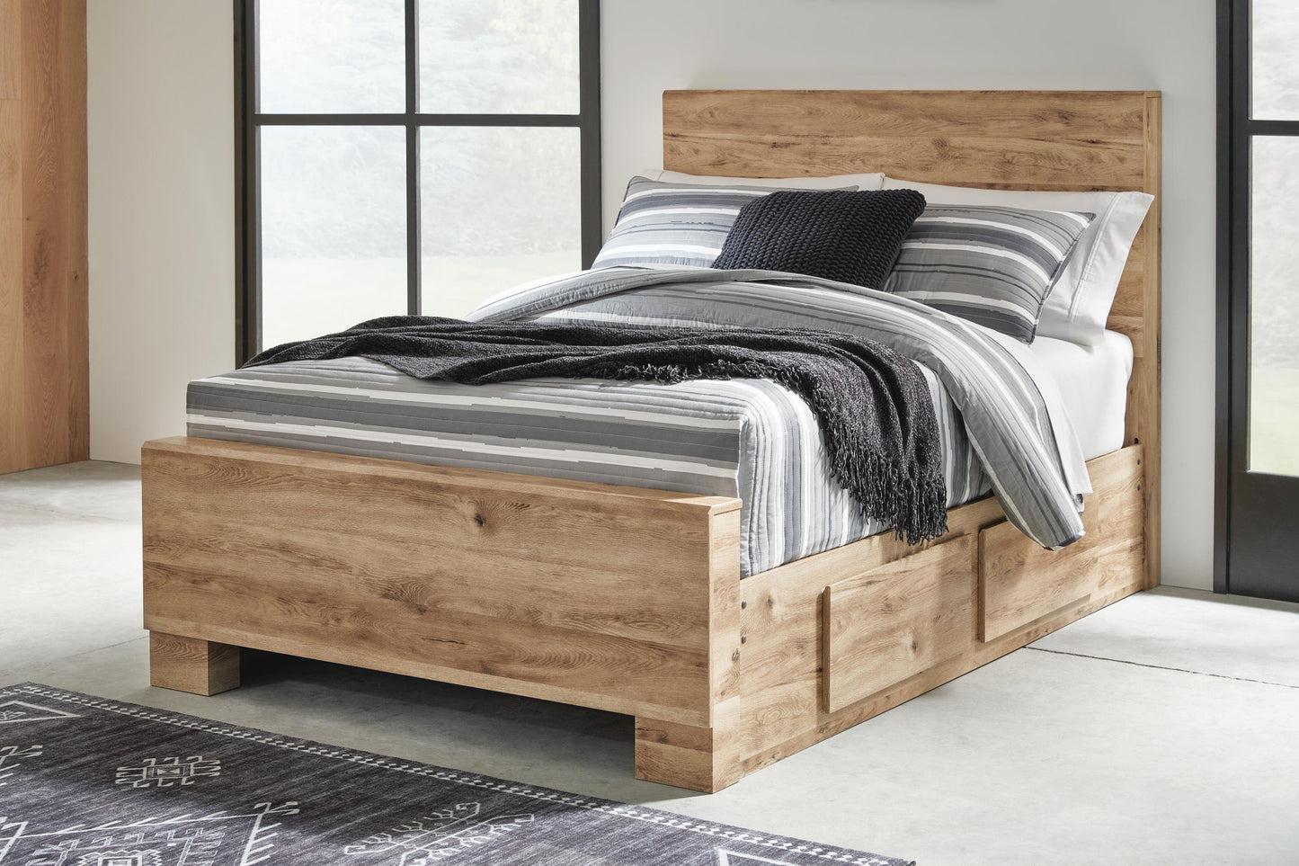 Hyanna Full Panel Bed with Storage with Mirrored Dresser