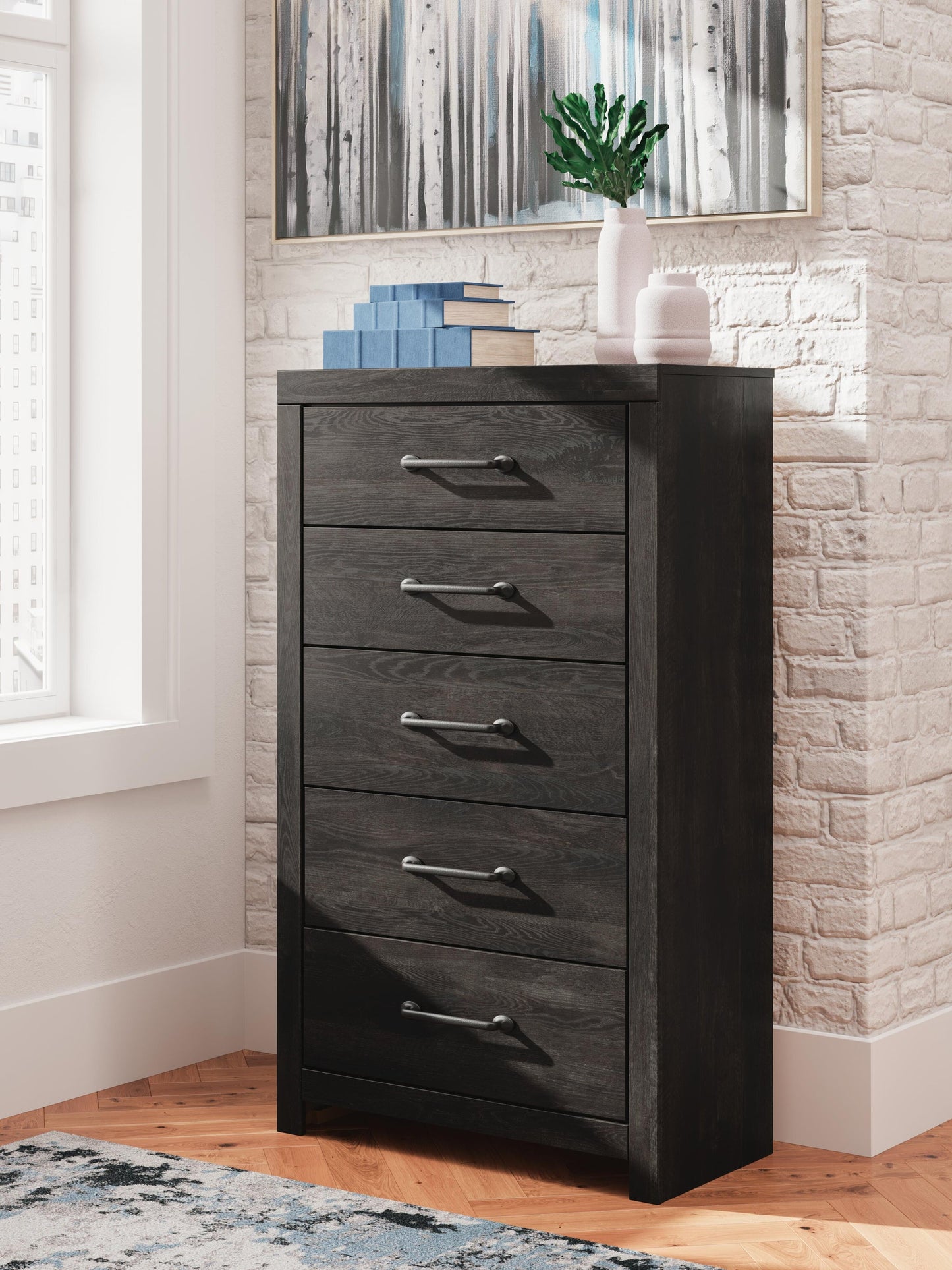 Hollivern Queen Panel Bed, Dresser, Mirror, Chest and Nightstand