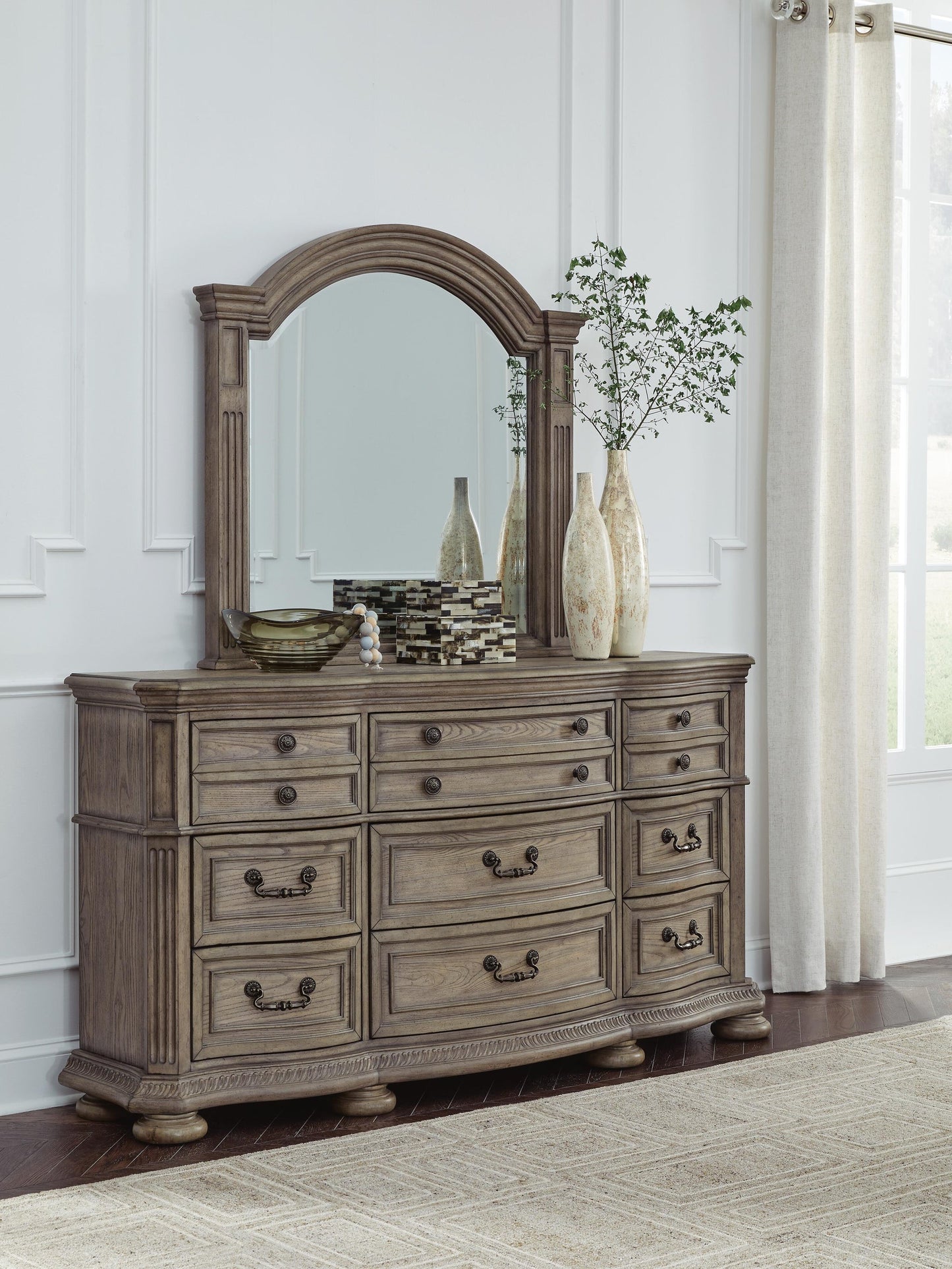 Ardenfield California King Upholstered Sleigh Bed, Dresser, Mirror, Chest and Nightstand