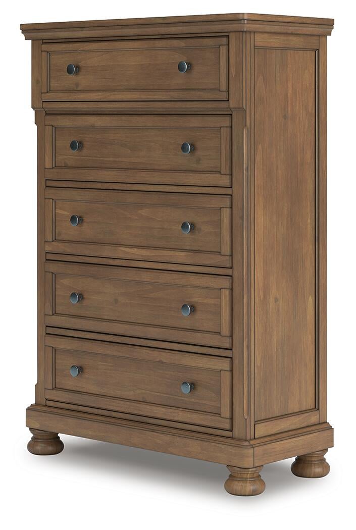 Feddinger King Panel Bed with Mirrored Dresser, Chest and Nightstand
