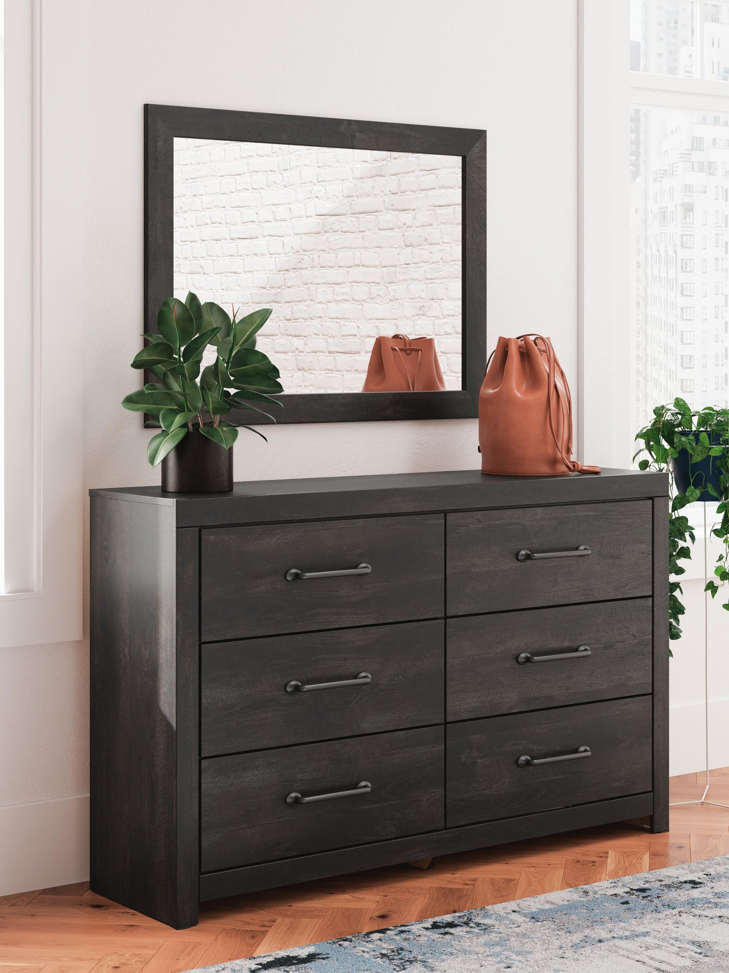 Hollivern Full Panel Bed with Storage, Dresser and Mirror
