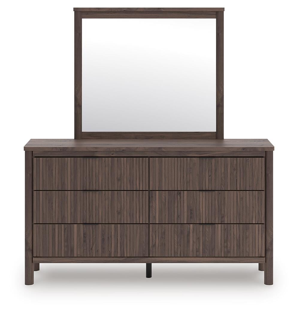 Pamytta King Upholstered Panel Platform Bed, Dresser, Mirror and Nightstand
