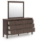 Pamytta Twin Upholstered Panel Platform Bed, Dresser and Mirror
