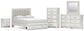Zuraleus Queen Upholstered Panel Platform Storage Bed, Dresser, Mirror, Chest and Nightstand