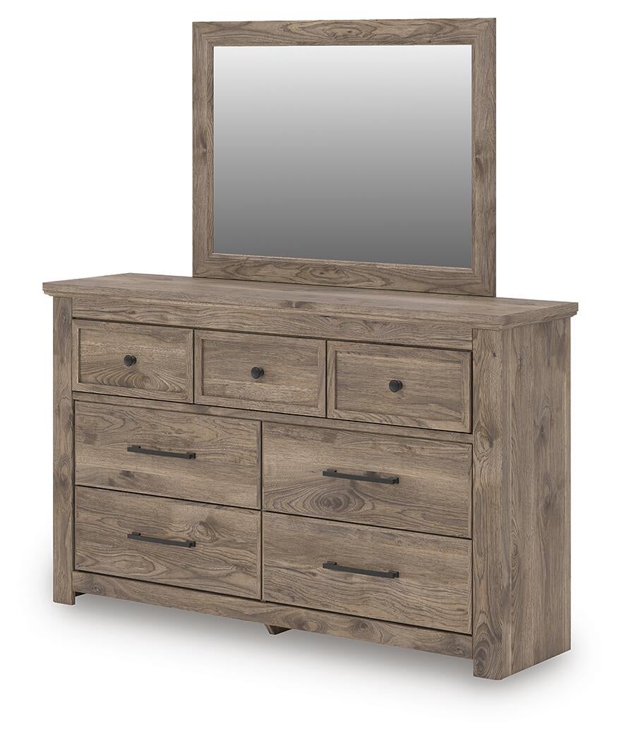 Rusticott Queen Panel Bed with Mirrored Dresser