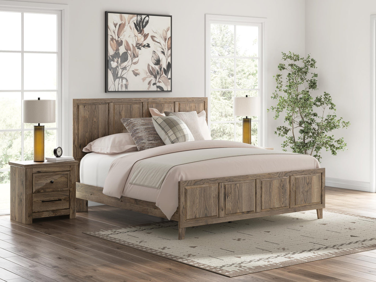 Rusticott King Panel Bed with Mirrored Dresser