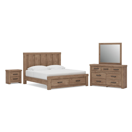 Garistyn King Panel Storage Bed. Dresser, Mirror and Nightstand