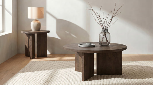 Aragon 2-Piece Round Coffee and End Table Set Dark Rustic Mango
