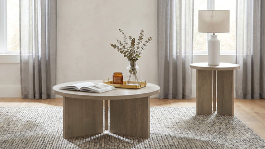 Aragon 2-Piece Round Coffee and End Table Set Latte